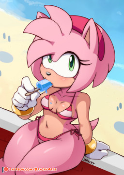 5_fingers accessory alternate_costume anthro arm_support beach bikini black_nose blush breasts clothed clothed_anthro clothed_female clothing collarbone countershade_face countershade_torso countershading eating eating_food eyelashes female female_anthro fingers food glistening glistening_body glistening_breasts glistening_thighs gloves green_eyes hair hair_accessory hairband handwear high-angle_view iris looking_at_viewer navel outside patreon_logo patreon_username pattern_bikini pattern_clothing pattern_swimwear pink_body pink_hair pink_quills popsicle pupils quill_hair red_hairband side-tie_bikini sitting sitting_on_wall small_breasts small_nose solo string_bikini striped_bikini striped_clothing striped_swimwear stripes swimwear tan_body text thick_thighs two-piece_swimsuit wearing_gloves white_clothing white_gloves white_handwear wide_hips brachyzoid patreon sega sonic_the_hedgehog_(series) amy_rose eulipotyphlan hedgehog mammal 2025 artist_name url