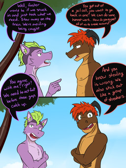 2_horns 2_panel_comic 5_fingers anthro biped black_horn blue_eyes brown_body brown_nipples brown_skin cloud crossed_arms day dialogue duo fingers first_person_view front_view gesture green_eyes green_hair hair hand_gesture horn looking_at_another looking_at_viewer male nipples nude outside plant pointing pointing_at_another purple_body purple_skin question_mark red_hair side_view sky speech_bubble teeth text tree fuze european_mythology mythology magma_(fuze) rail_felflame_(fuze) dragon mythological_creature mythological_scalie scalie western_dragon 2024 3:4 comic digital_drawing_(artwork) digital_media_(artwork) english_text hi_res multiple_scenes