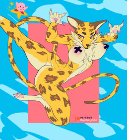 bouncing_breasts breasts breasts_apart butt claws countershading female long_tail looking_at_viewer nude pawpads tail reptilian_orbit kirby_(series) kirby_and_the_forgotten_land nintendo clawroline kirby felid feline leopard mammal pantherine