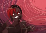 3_fingers ambiguous_gender anthro arthropod_webbing brown_body fangs fingers grin hair highlights_(coloring) looking_down red_eyes red_hair smile solo teeth arachnymph kiki_(arachnymph) arachnid arthropod spider absurd_res hi_res