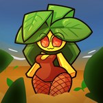 :3 anthro biped blue_sky breasts brown_clothing brown_eyes clothing detailed_background detailed_foreground female fishnet_clothing fishnet_legwear food fruit green_hair hair in_ground leaf leaf_hair legwear long_hair not_furry pineapple plant plant_hair pseudo_hair sand sky solo wide_hips yellow_body yellow_skin coomic elemental_creature flora_fauna humanoid 1:1 2022 digital_media_(artwork)