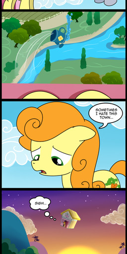 blonde_hair building cloud cutie_mark derp_eyes dialogue door feathered_wings feathers female floating flying green_eyes hair house orange_hair outside palm_tree plant river sea sky sunset text tree water watering_can window wings yellow_eyes madmax friendship_is_magic hasbro my_little_pony mythology carrot_top_(mlp) derpy_hooves_(mlp) earth_pony equid equine horse mammal mythological_creature mythological_equine pegasus pony 2014 comic english_text hi_res