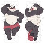 anthro belly black_body black_fur blush bodily_fluids butt clothing dakimakura fur humanoid_hands kemono lying male moobs overweight overweight_anthro overweight_male solo sweat underwear white_body white_fur star_parlor bear giant_panda mammal 2020 dakimakura_design