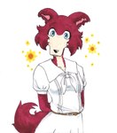 anthro cheek_tuft clothed clothing facial_tuft female long_snout school_uniform smile smiling_at_viewer snout solo text tuft uniform efradraws beastars juno_(beastars) canid canine canis mammal wolf absurd_res hi_res marker_(artwork) traditional_media_(artwork)