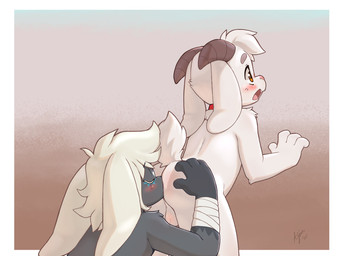 2_horns 4_fingers anal anthro anthro_rimming_anthro backsack balls black_body black_fur blush border butt collar collar_only duo eyes_closed fingers floppy_ears fur genitals gloves_(marking) gradient_background hair hand_on_butt head_tuft horn male male/male male_rimming_male markings nude nude_anthro nude_male open_mouth oral orange_eyes outside_border rimming rimming_male scut_tail sex short_tail simple_background standing surprised tail text tuft white_body white_border white_fur white_hair wide_eyed wraps wrist_wraps ajin cloud_(breakingcloud) ramsay_hornbrook bovid caprine goat mammal zonai 2025 artist_name dated hi_res shaded