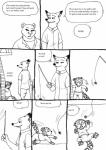 anthro baby bernielover canid canine clothing comic disney english_text felid female fox group hi_res jaguar lagomorph male mammal monochrome nick_wilde pantherine playing red_fox simple_background speech_bubble text toy true_fox white_background young zootopia
