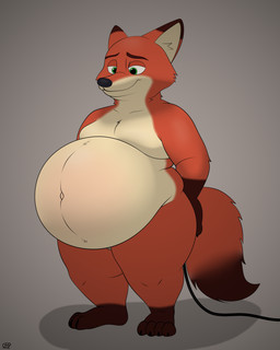 air_inflation anal anthro belly belly_blush belly_inflation big_belly blush body_blush hose hose_in_butt hose_inflation inflation male male_anthro obese overweight simple_background solo chonkyfluffyboy disney zootopia nick_wilde canid canine fox mammal red_fox true_fox 4:5 absurd_res hi_res