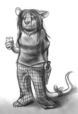 4_toes alcohol angry anthro barefoot beverage bottle claws clothed clothing container feet female grumpy holding_bottle holding_container holding_object paws piercing plantigrade simple_background solo stare toe_claws toes conditional_dnp ratte norve mammal murid murine rat rodent digital_media_(artwork) greyscale monochrome sketch
