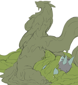 anthro anus dominant dominant_female duo eyeless feces female female_dominating_male larger_dom larger_female male male/female pooping pooping_on_another scatplay sewage size_difference slime smaller_male straddling sakamata noboru_(sakamata) sewage_monster_(sakamata) feces_creature goo_creature absurd_res hi_res