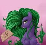 broken_heart female gesture green_eyes green_hair hair hand_gesture middle_finger multicolored_eyes red_eyes sign solo text skitsniga friendship_is_magic hasbro my_little_pony mane-iac_(mlp) equid equine horse mammal pony 2018 absurd_res english_text hi_res