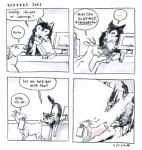 2014 4koma absurd_res anne_barnetson base_two_layout black_nose bovid canid canine canis caprine comic customer_service_wolf dialogue duo_focus english_text feral four_frame_image goat grid_layout group hi_res humor mammal predator/prey pun question_mark snout speech_bubble text traditional_media_(artwork) two_row_layout wolf