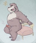 anthro bodily_fluids cum cumshot ejaculation erection genital_fluids genitals humanoid_genitalia humanoid_penis male orgasm orgasm_face penis sitting slightly_chubby slightly_chubby_male solo buffalonickels badger mammal mustelid musteline