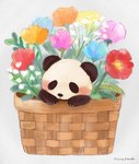 anthro biped black_body black_fur black_nose blush chibi flower fur plant solo white_body white_fur araru bear giant_panda mammal 2024 hi_res