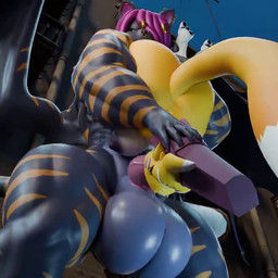 2_horns 5_fingers ahegao ambiguous_penetration anthro areola audible_ejaculation balls big_areola big_balls big_breasts big_butt big_penis big_tail black_sclera blue_body blue_scales bodily_fluids bouncing_balls bouncing_breasts bouncing_butt breast_jiggle breasts bubble_butt butt butt_jiggle claws cum cum_inside curvy_figure dominant dominant_gynomorph dominant_intersex dragon_wings duo ear_piercing ear_ring ejaculation erection eyelashes facial_piercing feet female finger_claws fingers fur genital_fluids genitals glistening glistening_arms glistening_balls glistening_body glistening_genitalia glistening_legs glistening_scales gynomorph gynomorph/male hair hair_over_eye hindpaw horn huge_areola huge_balls huge_breasts huge_butt huge_hips huge_penis huge_thighs intersex intersex/female intersex/male jiggling knot knotted_penis leaking leaking_cum long_hair long_tail looking_pleasured male membrane_(anatomy) membranous_wings multicolored_body multicolored_fur multicolored_scales muscular muscular_anthro muscular_arms muscular_gynomorph muscular_intersex muscular_thighs neck_grab nipple_piercing nipple_ring nipples nose_piercing nose_ring nude nude_anthro nude_female nude_gynomorph nude_intersex obliques open_mouth open_smile orange_body orange_scales orange_stripes paws penetration penis piercing purple_eyes purple_hair ring_piercing scales sex sharp_teeth smile snout striped_body striped_scales stripes submissive submissive_female tail teeth thick_thighs tongue tongue_out two_tone_body two_tone_fur two_tone_scales voluptuous voluptuous_anthro voluptuous_female voluptuous_gynomorph voluptuous_intersex white_body white_fur wide_hipped_anthro wide_hipped_female wide_hipped_gynomorph wide_hipped_intersex wide_hips wings yellow_body yellow_fur babymoon opennsfwsp_(sfx) raguda_(modeler) bandai_namco digimon mythology shina_wylder digimon_(species) dragon felid hybrid mammal mythological_creature mythological_scalie pantherine scalie taomon tiger 1:1 2026 3d_(artwork) 3d_animation animated blender_(artwork) digital_media_(artwork) short_playtime sound webm