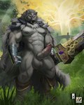 2022 abs anthro armor balls big_balls big_penis biped blaidd_(elden_ring) boots canid canine canis cape clothing curved_penis detailed_background digital_media_(artwork) elden_ring erdtree erection footwear fromsoftware fur gauntlets genitals gloves greatsword grey_body grey_fur handwear hi_res holding_melee_weapon holding_object holding_sword holding_weapon humanoid_genitalia humanoid_penis male mammal melee_weapon mostly_nude muscular muscular_anthro muscular_male navel nexus nipples outside pecs penis plant purple_eyes shoes solo sword tree weapon wolf