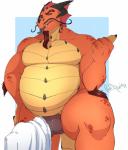 absurd_res anthro dragon erection facial_hair goatee hi_res horn knot looking_at_viewer male mythological_creature mythological_scalie mythology overweight overweight_anthro overweight_male redpixie scalie solo tail tongue tongue_out valez