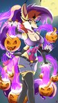 4_arms anthro bottomwear breasts cleavage clothed clothing denim denim_bottomwear denim_clothing female food fruit holidays jeans magic magic_user moon multi_arm multi_limb night pants plant pumpkin solo harkrun halloween helluva_boss queen_bee-lzebub_(helluva_boss) demon 4k 9:16 absurd_res hi_res