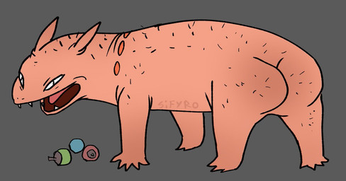 all_fours ambiguous_gender angry berry butt disgust fangs feral food fruit narrowed_eyes pink_body plant shaved solo squint teeth what_has_science_done where_is_your_god_now blitzdrachin conditional_dnp cat_no_like_banana nintendo pokemon generation_2_pokemon pokemon_(species) typhlosion