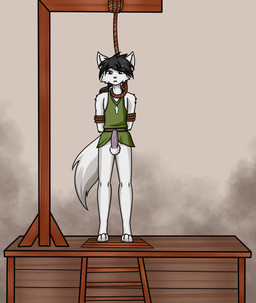 anthro arms_tied balls bdsm bondage bottomless bound clothed clothing erection execution gallows genitals helpless humanoid_genitalia humanoid_penis imminent_death imminent_hanging male noose nooseplay outside penis punishment restraints rope rope_around_neck rope_bondage solo ne0nnik0 segah_(dizzyvixen) canid canine fox mammal red_fox silver_fox true_fox hi_res