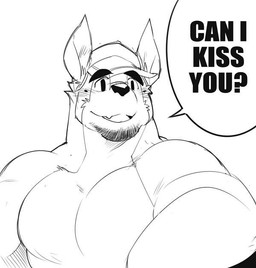 anthro asking asking_viewer baseball_cap biceps big_muscles clothing dialogue facial_hair front_view fur hat hat_only headgear headgear_only headwear headwear_only looking_at_viewer male mostly_nude muscular muscular_anthro muscular_male open_mouth open_smile pecs question simple_background smile solo speech_bubble talking_to_viewer text white_background kokukokuboo baker_(kokuhane) canid canine canis domestic_dog mammal 2015 black_and_white english_text monochrome
