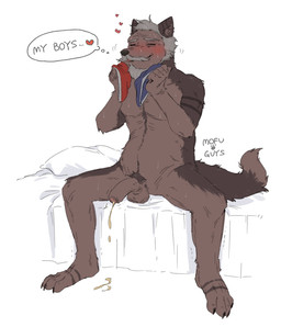 anthro balls beard bed bedding blush bodily_fluids briefs claws clothing cum cum_on_ground ejaculation elderly elderly_anthro elderly_male erection eyebrows eyes_closed facial_hair foreskin fur furniture genital_fluids genitals glans hair hands-free heart_after_text heart_symbol holding_clothing holding_object holding_underwear humanoid_genitalia humanoid_penis looking_pleasured male mature_anthro mature_male motion_lines mustache navel nude on_bed penis pillow pubes simple_background sitting smile sniffing sniffing_clothes solo stated_incest sweat text thought_bubble tuft underwear underwear_sniffing unretracted_foreskin white_background mofu_guys unnamed_character canid canine canis mammal wolf 2026 english_text hi_res signature grandfather_(lore) grandparent_(lore) incest_(lore)