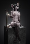 anthro black_eyeshadow black_hair breasts claws crossed_legs cube_(object) ear_piercing eyeshadow female fur grey_body grey_fur hair holding_object holding_skateboard long_hair looking_at_viewer makeup markings medium_breasts nipple_piercing nipple_ring nipples nude nude_anthro nude_female piercing pose purple_eyes ring_piercing sitting skateboard solo spots spotted_body spotted_fur tail thick_thighs vehicle annoad mia_(annoad) hyena mammal spotted_hyena 3d_(artwork) digital_media_(artwork) hi_res pinup