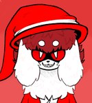 ambiguous_anthro ambiguous_gender anthro clothed clothing fur hair hat headgear headwear looking_at_viewer monotone_hair red_clothing red_hair red_hat red_headwear red_sclera red_topwear sharp_teeth solo teeth topwear white_body white_fur unknown_artist hundred_dragon icon