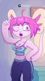 :3 anthro bathroom black_hair blue_body blue_skin blue_tail bottomwear bra breasts camisole cleavage clothed clothing collarbone duo external_gills eyebrows eyelashes eyes_closed female freckles gills hair hand_on_hip hands_on_hips humor long_hair long_tail midriff multicolored_body multicolored_skin navel pants pinching_nose pink_body pink_eyes pink_hair pink_skin pink_tail pupils purple_eyebrows purple_pupils shirt_hair smelly spiral_eyes stink_fumes stink_lines sweatpants tail thick_eyebrows thick_tail thigh_gap towel towel_on_head two_tone_body two_tone_skin underwear vitzypie kami_(vitzypie) vitzy_(vitzypie) amphibian arthropod axolotl chameleon fly_(animal) insect lizard marine mole_salamander reptile salamander scalie 2d_animation 9:16 animated hi_res short_playtime sound voice_acted