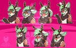 annoyed anthro antlers blush brown_antlers brown_body brown_fur brown_hooves ears_down eyes_closed facepalm finger_gun fluffy_chest fur gesture green_eyes green_hair green_hooves green_inner_ear green_nose green_tongue hair hand_gesture hoof_hands hooves horn hypnosis male male_anthro markings mind_control multicolored_hooves nude one_eye_closed open_mouth open_smile outline pink_background pivoted_ears pleading_eyes red_blush ringed_eyes simple_background smile snout solo spots spotted_markings sticker_pack tan_body tan_fur teeth tongue two_tone_hooves white_outline wink maligaytor muse deer mammal 2019 compression_artifacts digital_drawing_(artwork) digital_media_(artwork) flat_colors hi_res paint_tool_sai_(artwork) watermark