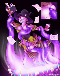anthro book breasts clothing fangs genitals gynomorph hat headgear headwear intersex magic magic_circle magic_user nipples occult_symbol penis pentagram sabertooth_(anatomy) sex solo spell spellbook spellcasting symbol teeth tentacle_sex tentacles witch witch_costume witch_hat metricvoid abella_mf_spirit demon felid mammal pantherine prehistoric_species saber-toothed_tiger tiger hi_res
