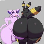 1:1 2022 absurd_res after_kiss anthro balls big_balls big_butt big_penis black_body black_eyes blep bodily_fluids bubble_butt butt digital_media_(artwork) duo eeveelution erection espeon forehead_gem foreskin gem generation_2_pokemon genitals hand_on_hip hi_res huge_butt huge_hips huge_thighs hyper hyper_butt inuzu looking_at_viewer male male/male mammal narrowed_eyes nintendo nude open_mouth penis pokemon pokemon_(species) purple_body purple_eyes red_sclera saliva saliva_string simple_background smile tail thick_thighs tongue tongue_out umbreon unretracted_foreskin wide_hips