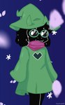 anthro black_body black_fur clothing eyewear fur glasses hat headgear headwear male robe scarf simple_background solo young young_anthro young_male moordred deltarune undertale_(series) ralsei bovid caprine goat mammal absurd_res hi_res