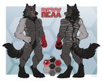 anthro arm_tuft black_body black_fur black_nose black_pawpads butt cheek_tuft closed_smile color_swatch crotch_tuft digitigrade facial_tuft featureless_crotch front_view fur glistening glistening_eyes gloves_(marking) grey_body grey_fur hand_on_hip head_tuft knee_tuft leg_markings leg_tuft male markings mouth_closed nude pawpads pupils rear_view red_body red_eyes red_fur shoulder_tuft simple_background slit_pupils smile socks_(marking) solo tuft yookie rexx_(stonelesssleek) canid canine canis mammal wolf model_sheet