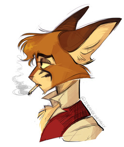 anthro big_ears cigarette cigarette_smoke clothing hair male messy_hair sad shirt side_view simple_background smoke solo topwear unbuttoned_shirt white_background jeriandcompany lackadaisy dorian_zibowski domestic_cat felid feline felis mammal 2025 bust_portrait digital_drawing_(artwork) digital_media_(artwork) hi_res portrait shaded simple_shading sketch