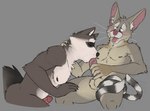 anthro anthro_on_anthro anthro_penetrated anthro_penetrating anthro_penetrating_anthro balls blush brown_body brown_fur duo erection fellatio fur genitals hands_on_legs happy happy_sex male male/male male_penetrated male_penetrating male_penetrating_male markings multicolored_body multicolored_fur nipples nude oral oral_penetration penetration penile penile_penetration penis sex simple_background smile stripes tail tail_markings tail_wrapped tail_wrapped_around tuft unsafescapewolf echo_(game) echo_(series) echo_project clint_(echo) kudzu_tengwan bassariscus mammal procyonid raccoon ring-tailed_cat absurd_res hi_res