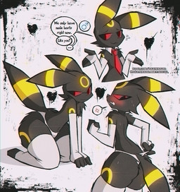 accessory anthro anthrofied arm_warmers armwear big_butt black_body black_fur blush bodily_fluids butt clothed clothing dialogue femboy fur leg_warmers legwear male necktie panties pokemorph solo speech_bubble sweat sweatdrop text underwear white_clothing daxterado nintendo pokemon eeveelution generation_2_pokemon pokemon_(species) umbreon 2026 english_text