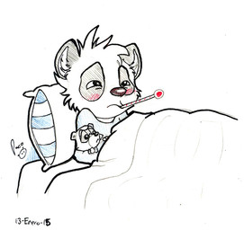 anthro blush glistening glistening_eyes holding_object holding_plushie logo male male_anthro narrowed_eyes pillow plushie scientific_instrument solo thermometer thermometer_in_mouth under_blanket under_covers young young_anthro young_male pandapaco parinton bear giant_panda mammal 2014 2015 artist_logo dated signature