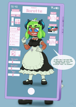 after_transformation body_slider breasts clothing dialogue female horn inflatable maid_uniform not_furry pseudo_hair seam_(sewing) solo standing text uniform mentalcrash rorotte_(character) animate_inanimate goblin humanoid living_inflatable absurd_res digital_media_(artwork) english_text hi_res
