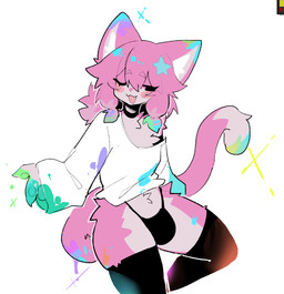 anthro bangs black_clothing black_legwear black_stockings black_thong black_underwear blush bulge choker clothed clothing femboy fur hair half-closed_eyes inner_ear_fluff jewelry legwear long_hair long_sleeves male narrowed_eyes necklace one_eye_closed open_mouth pantsless pink_blush pink_body pink_fur pink_hair pink_mouth shirt smile solo stockings thong topwear tuft underwear white_clothing white_shirt white_topwear shiyaa_stuff domestic_cat felid feline felis mammal 2025 colored colored_sketch digital_drawing_(artwork) digital_media_(artwork) sketch