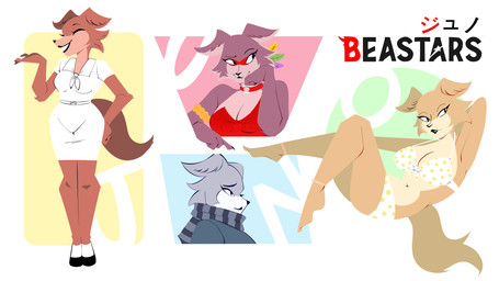 anthro barefoot bottomwear breasts brown_body brown_fur cleavage clothed clothing feet female fur jacket lipstick makeup multiple_poses pose scarf school_uniform simple_background skirt smile solo swimwear tail topwear two-piece_swimsuit uniform white_background zevulpes beastars juno_(beastars) canid canine canis mammal wolf 2025 absurd_res full-length_portrait hi_res multiple_scenes portrait