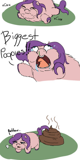 :3 ambiguous_feral ambiguous_gender baby_talk bloated bodily_fluids crying eyelashes eyes_closed eyes_popping_out feces feces_pile feral fur hair hooves open_mouth pain pained_expression pink_body pink_fur pooping purple_hair purple_hooves purple_tail saliva snot sweat tail tears teeth text tongue young young_ambiguous young_feral nekuchan fluffy_pony fluffy_pony_(species) mammal 2020 digital_media_(artwork) english_text hi_res