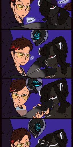 anthro beak black_body black_sclera blush bodily_fluids clothed clothing dreadlocks erection eyewear fangs feathers female fur genital_fluids genitals glasses group group_sex hair humanoid_genitalia humanoid_penis hybrid_genitalia hybrid_penis interspecies knot knotted_humanoid_penis knotted_penis machine male male/female male/male markings mole_(marking) open_mouth penis red_eyes sex simple_background smile smirk sunglasses teeth text threesome tongue tongue_out trio undercut foxylilshrink alphi_(nightbirby) louie_(foxylilshrink) pops_(foxylilshrink) avian bird corvid corvus_(genus) crow felid feline felis human hybrid mammal oscine passerine protogen absurd_res comic digital_media_(artwork) hi_res