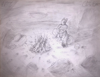 ambiguous_gender anthro black_body black_fur cave detailed_background female fur male male/female sad solo tail tuft lexido casualties:_unknown gunsaw canid canine expie_(gunsawian) gunsawian mammal murid rodent absurd_res hi_res