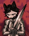 ambiguous_gender angry anthro armor black_body black_fur fur knight mask melee_weapon skull_mask solo sword warrior weapon corpse_maggots changed_(video_game) puro_(changed) canid canine canis goo_creature mammal wolf 2024 colored low_res signature