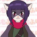 anthro breasts clothed clothing female fur hair multicolored_body multicolored_fur pink_nose purple_body purple_fur purple_hair red_eyes scarf solo two_tone_body two_tone_fur white_body white_fur skidd emofuri uberquest sesame_akane domestic_cat felid feline felis mammal 1:1 animated short_playtime