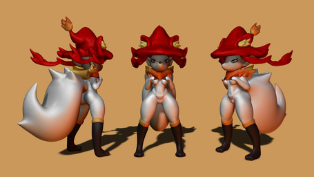 anthro barely_visible_genitalia barely_visible_vulva breasts female female_anthro fox_tail genitals medium_breasts nipples palmorph solo vulva zhenash palworld pocketpair pal_(species) wixen 16:9 3d_(artwork) 4k absurd_res digital_media_(artwork) hi_res widescreen