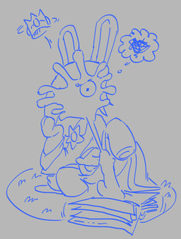 annoyed anthro bent_arm bent_legs blue_eyes blue_line_art bodily_fluids book carpet clothed clothed_anthro clothed_female clothing crown crown_flying_off cum cum_on_face dildo dress ejaculation featureless_legs female female_anthro furrowed_brow genital_fluids grey_background grey_carpet grey_clothing grey_dress grey_hair grey_pawpads hair headgear long_ears long_hair looking_at_viewer mitten_hands motion_lines open_book pawpads raised_leg sex_toy simple_background sitting solo thought_bubble ratsinablanket mario_bros mario_plus_rabbids_sparks_of_hope nintendo raving_rabbids rayman_(series) ubisoft rabbid_rosalina lagomorph mammal rabbid 2026 blue_and_grey colored_line_art crossover digital_drawing_(artwork) digital_media_(artwork) hi_res monochrome