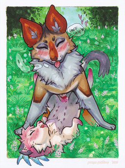 animal_genitalia animal_penis animal_vulva belly_nipples blush blush_lines bodily_fluids canine_genitalia canine_penis drooling_tongue duo erection eyes_closed female female_orgasm female_penetrated feral feral_on_feral feral_penetrated feral_penetrating feral_penetrating_feral flower from_front_position genital_fluids genitals interspecies knot knot_root knotted_penis knotting lying male male/female male_penetrating male_penetrating_female missionary_position mustelid_vulva nature nature_background on_back penetration penile penile_penetration penis plant red_penis sex sheath size_difference smaller_penetrated speech_bubble steamy_breath tongue tongue_out vaginal vaginal_fluids vaginal_knotting vaginal_penetration vulva punyafeathers frekilul punya canid canine canis coyote mammal mustelid musteline silvex stoat true_musteline weasel wolf absurd_res hi_res traditional_media_(artwork)