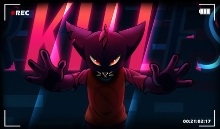 ambiguous_gender anthro camera_view clothing recording red_eyes shirt solo t-shirt topwear fistich night_in_the_woods mae_borowski domestic_cat felid feline felis mammal absurd_res hi_res