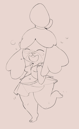 anthro blush bottomwear breasts clothed clothing drunk eyes_closed female floppy_ears fur hair happy medium_breasts midriff miniskirt navel on_one_leg open_mouth pawpads shirt shortstack shortstack_female skirt smile solo standing substance_intoxication teeth thick_thighs topwear wide_hips bunihud animal_crossing nintendo isabelle_(animal_crossing) canid canine canis domestic_dog mammal shih_tzu toy_dog 2019 absurd_res hi_res